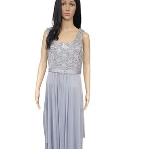 R&M Collection Platinum Gown with Lace Sequin Sweater